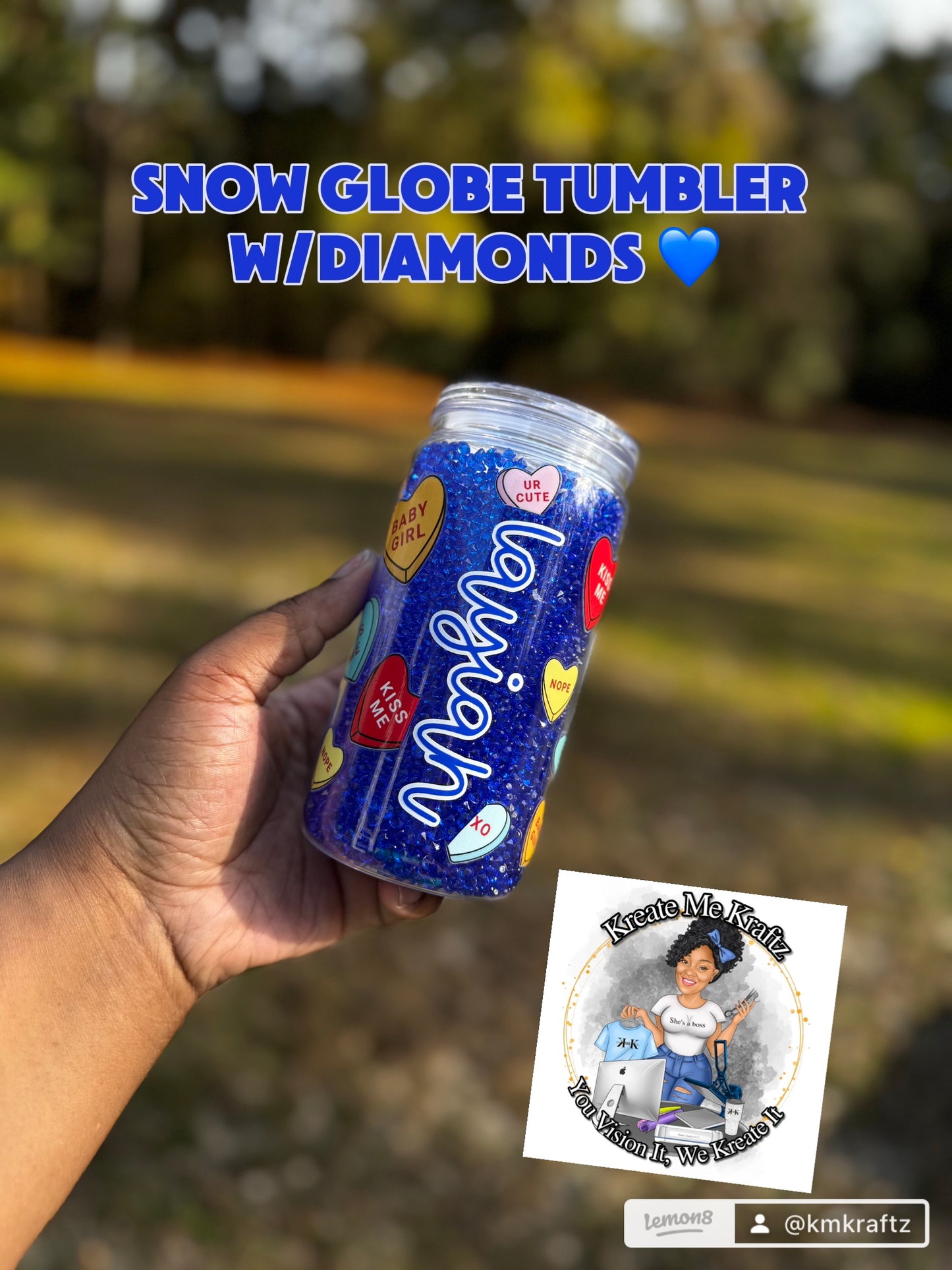 Diamond Snow Globe Tumbler w/hearts