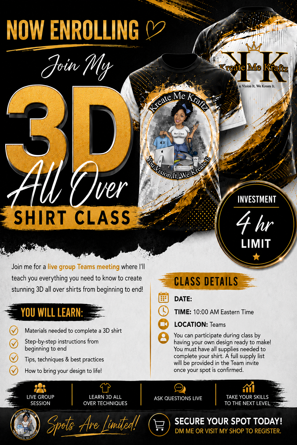 3D/All Over Shirt Class (4 hrs limit)