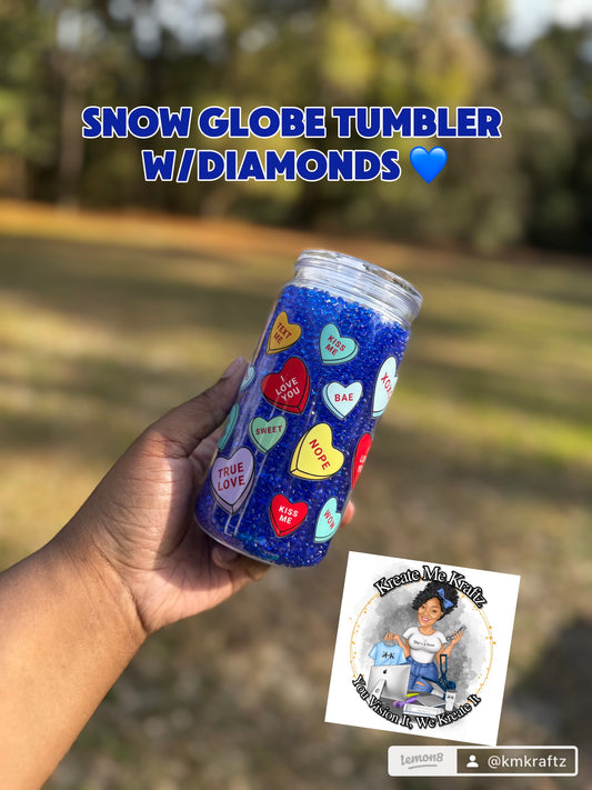 Diamond Snow Globe Tumbler w/hearts